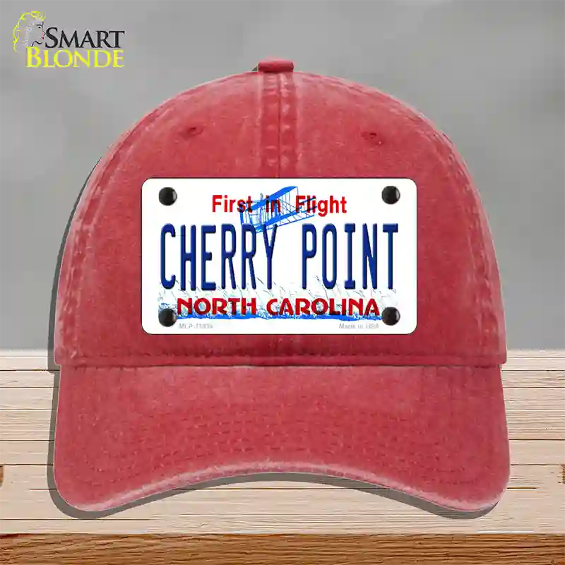 Cherry Point North Carolina Novelty License Plate Hat Unconstructed Cotton / Red