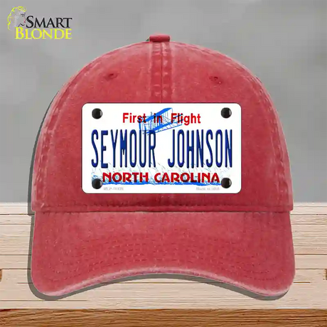 Seymour Johnson North Carolina Novelty License Plate Hat Unconstructed Cotton / Red