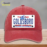 Goldsboro North Carolina Novelty License Plate Hat Unconstructed Cotton / Red