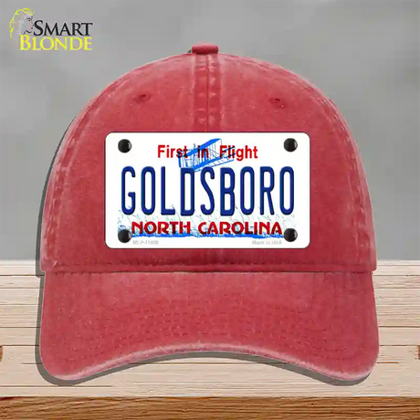 Goldsboro North Carolina Novelty License Plate Hat Unconstructed Cotton / Red