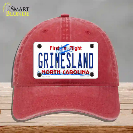 Grimesland North Carolina Novelty License Plate Hat Unconstructed Cotton / Red