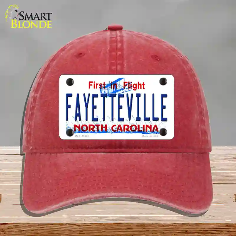 Fayetteville North Carolina Novelty License Plate Hat Unconstructed Cotton / Red