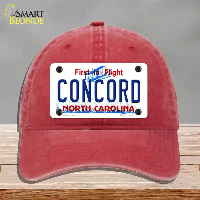 Concord North Carolina Novelty License Plate Hat Unconstructed Cotton / Red