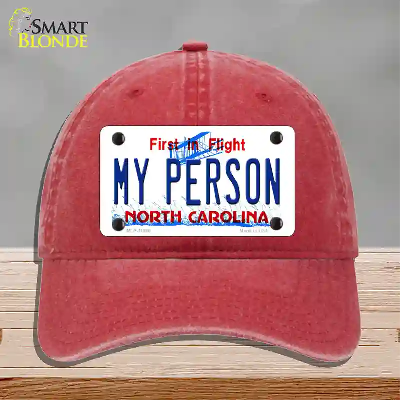 My Person North Carolina Novelty License Plate Hat Unconstructed Cotton / Red