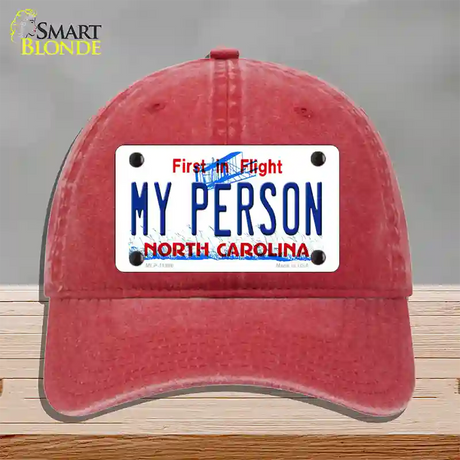 My Person North Carolina Novelty License Plate Hat Unconstructed Cotton / Red