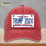 Trump 2024 North Carolina Novelty License Plate Hat Unconstructed Cotton / Red