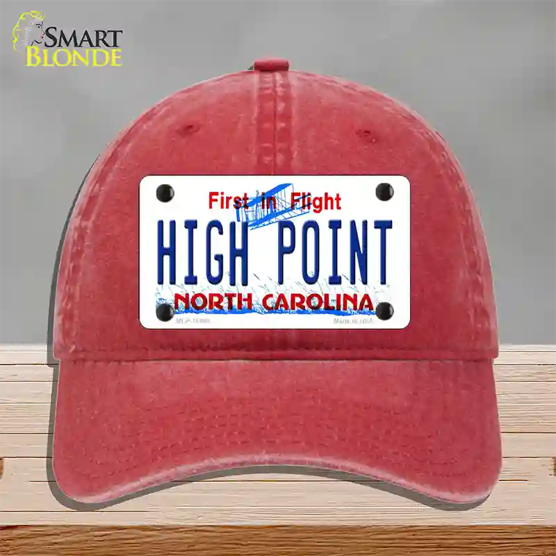 High Point North Carolina Novelty License Plate Hat Unconstructed Cotton / Red