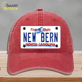 New Bern North Carolina Novelty License Plate Hat Unconstructed Cotton / Red