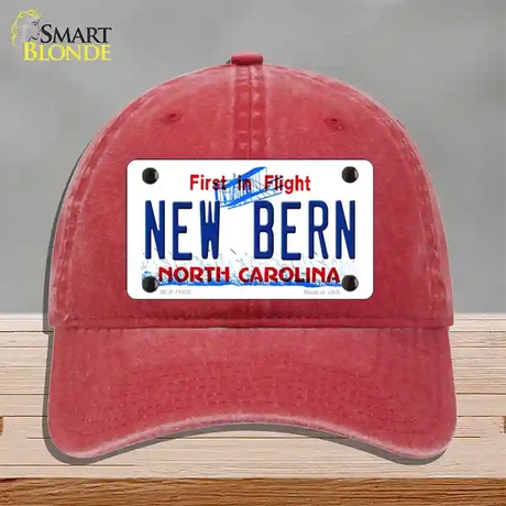 New Bern North Carolina Novelty License Plate Hat Unconstructed Cotton / Red