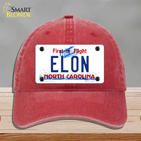 Elon North Carolina Novelty License Plate Hat Unconstructed Cotton / Red