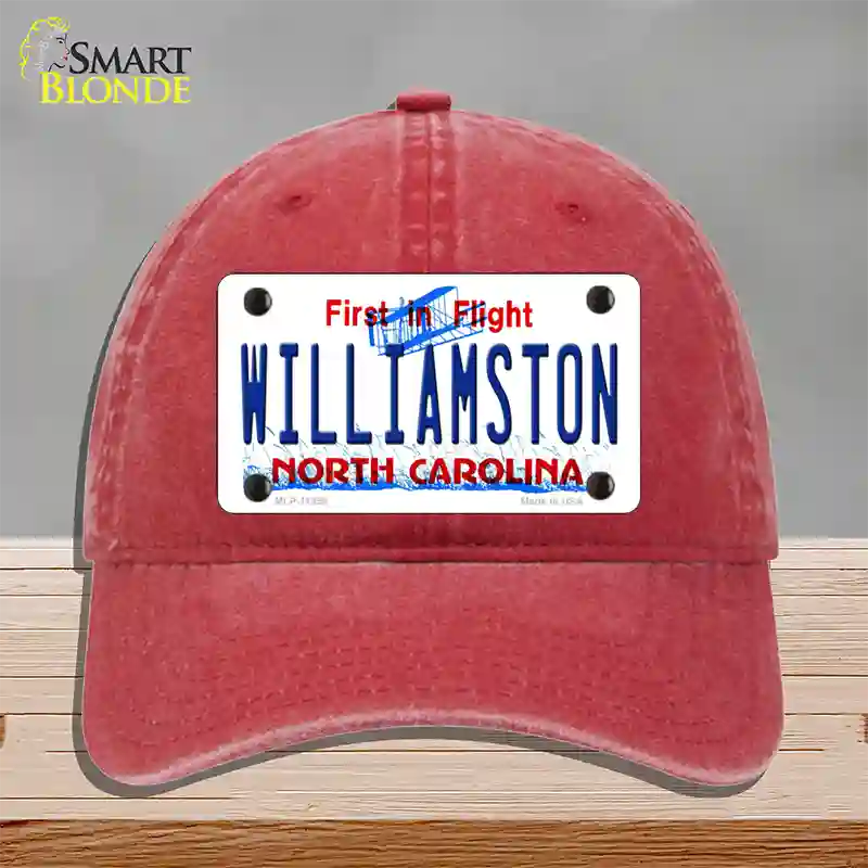 Williamston North Carolina Novelty License Plate Hat Unconstructed Cotton / Red