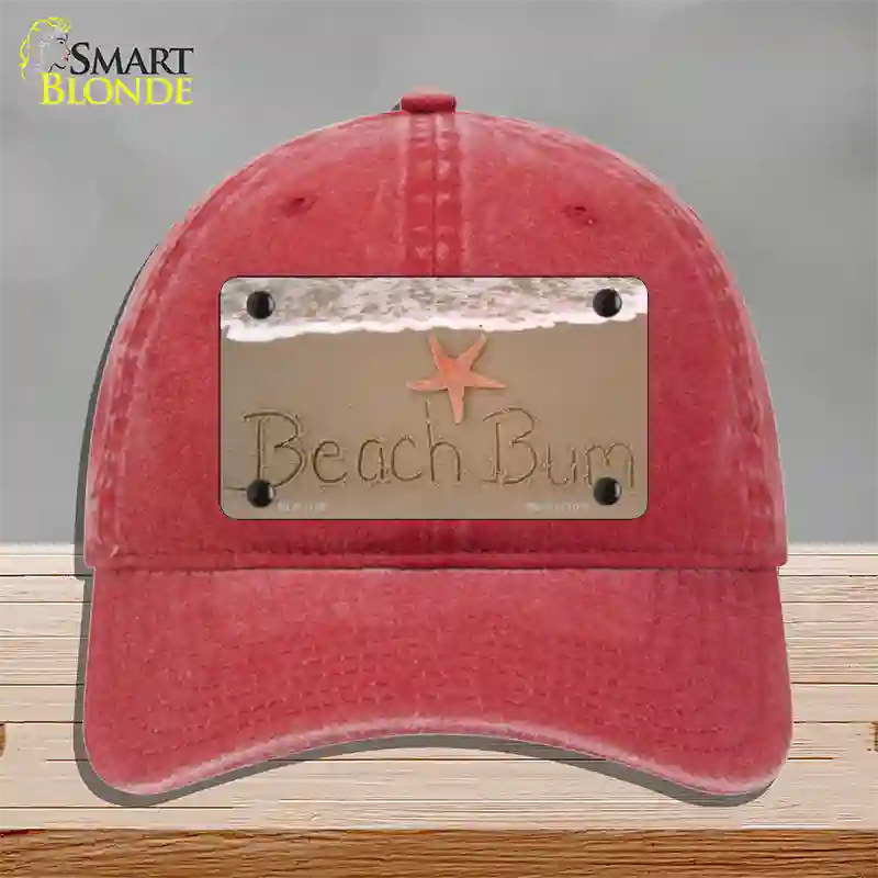 Beach Bum Novelty License Plate Hat Unconstructed Cotton / Red