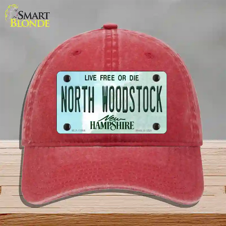 North Woodstock New Hampshire Novelty License Plate Hat Unconstructed Cotton / Red