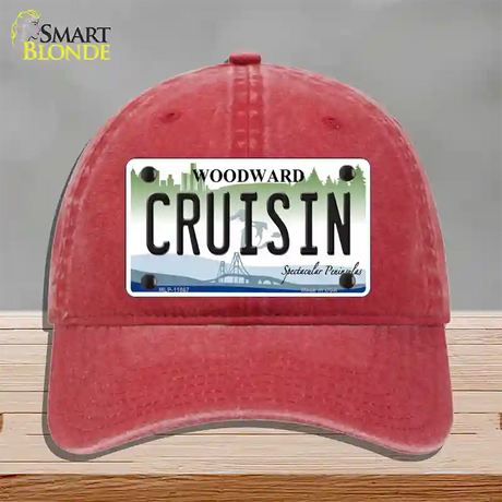 Cruisin Woodward Michigan Novelty License Plate Hat Unconstructed Cotton / Red