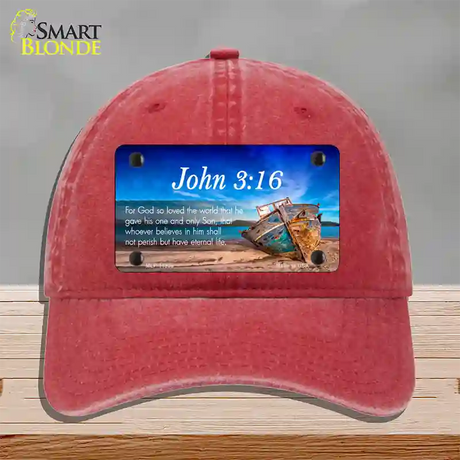 John 3 16 Beach Novelty License Plate Hat Unconstructed Cotton / Red