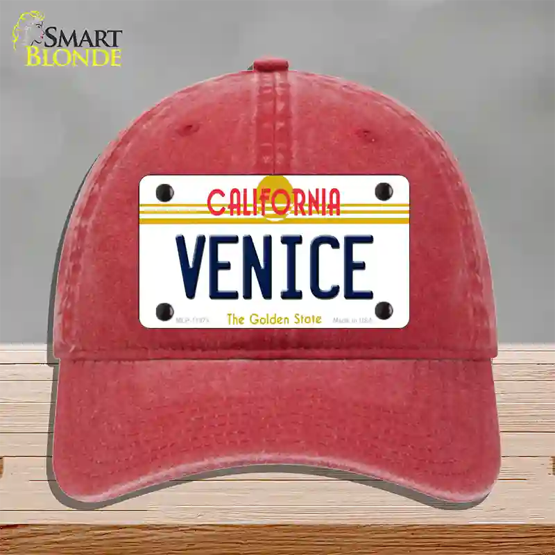 Venice California Novelty License Plate Hat Unconstructed Cotton / Red