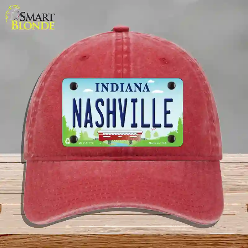 Nashville Indiana Novelty License Plate Hat Unconstructed Cotton / Red