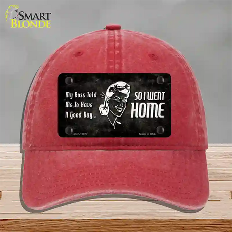 So I Went Home Novelty License Plate Hat Unconstructed Cotton / Red