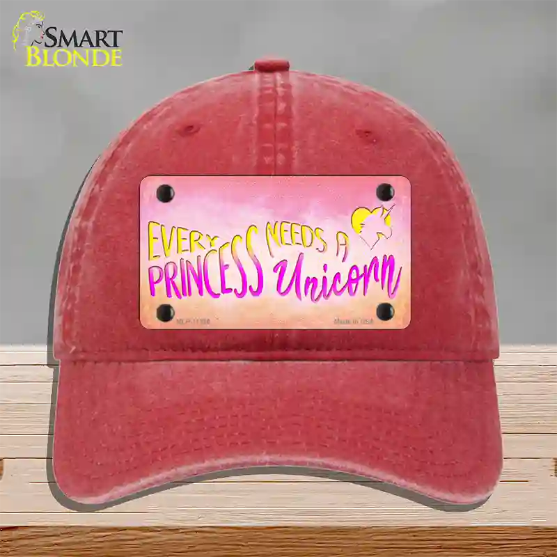 Princess and Unicorn Novelty License Plate Hat Unconstructed Cotton / Red