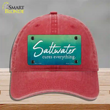 Saltwater Cures Everything Novelty License Plate Hat Unconstructed Cotton / Red