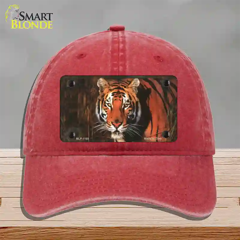 Tiger Novelty License Plate Hat Unconstructed Cotton / Red