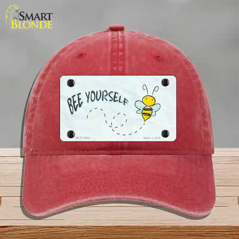 Bee Yourself Novelty License Plate Hat Unconstructed Cotton / Red