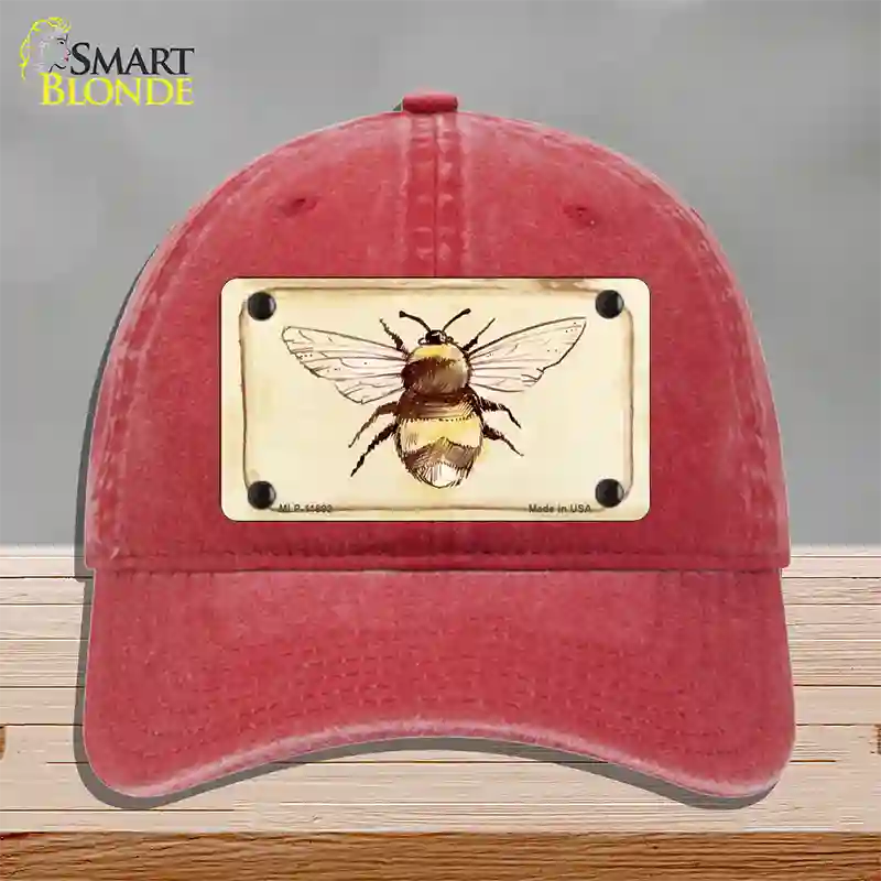 Bumble Bee Watercolor Novelty License Plate Hat Unconstructed Cotton / Red