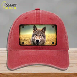 Wolf Novelty License Plate Hat Unconstructed Cotton / Red