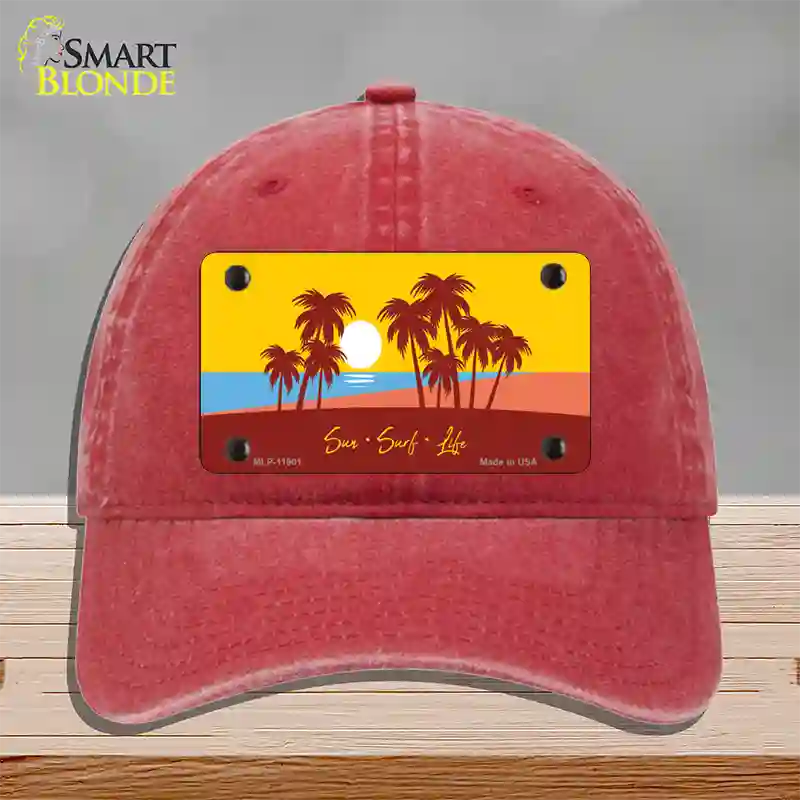 Sun Surf Life Novelty License Plate Hat Unconstructed Cotton / Red