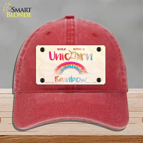 Walk with a Unicorn Novelty License Plate Hat Unconstructed Cotton / Red