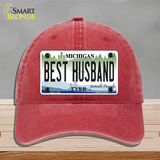 Michigan Best Husband Novelty License Plate Hat Unconstructed Cotton / Red