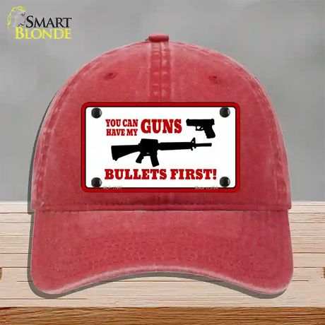 Bullets First Novelty License Plate Hat Unconstructed Cotton / Red