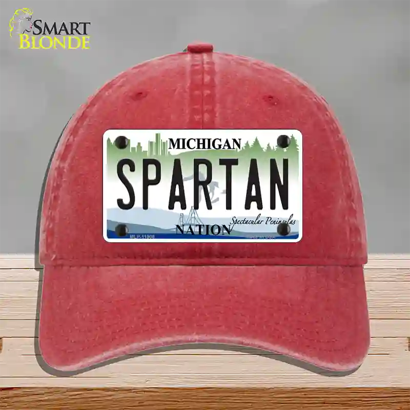 Michigan Spartan Novelty License Plate Hat Unconstructed Cotton / Red