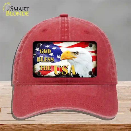 God Bless The USA Novelty License Plate Hat Unconstructed Cotton / Red