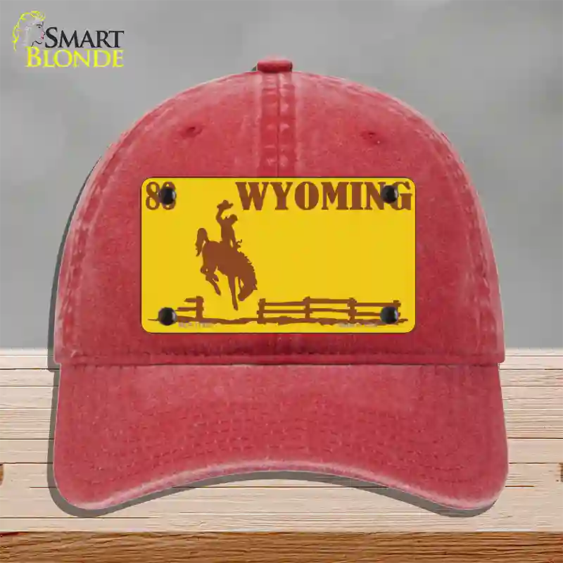 Wyoming Yellow Novelty License Plate Hat Unconstructed Cotton / Red