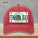 Florida Fernandina Beach Novelty License Plate Hat Unconstructed Cotton / Red