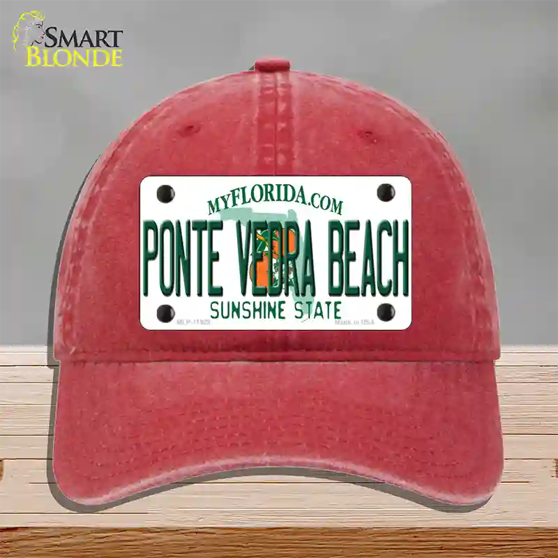 Florida Ponte Vedra Beach Novelty License Plate Hat Unconstructed Cotton / Red