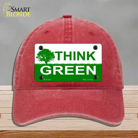 Think Green Novelty License Plate Hat Unconstructed Cotton / Red