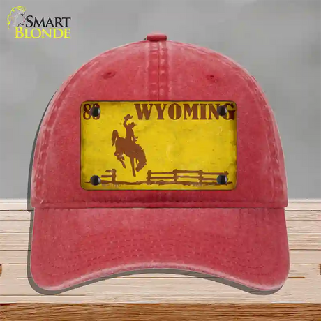 Wyoming Yellow Rusty Novelty License Plate Hat Unconstructed Cotton / Red