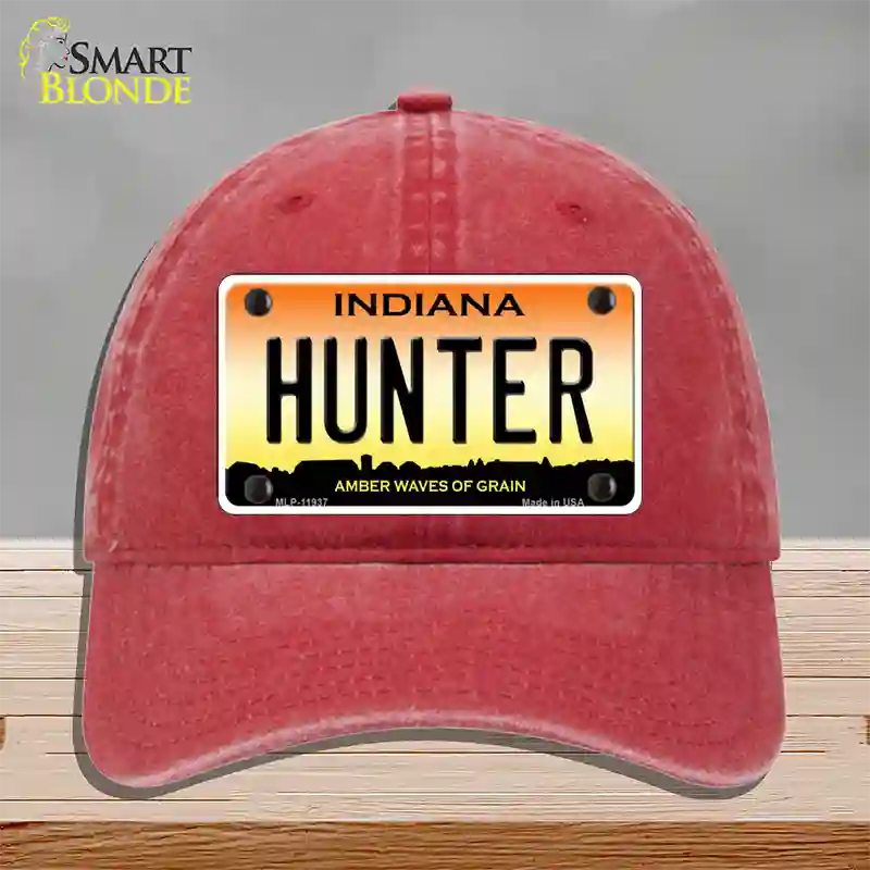 Hunter Indiana Novelty License Plate Hat Unconstructed Cotton / Red