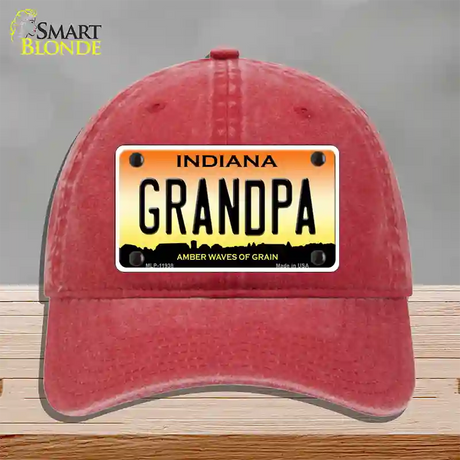 Indiana Grandpa Novelty License Plate Hat Unconstructed Cotton / Red