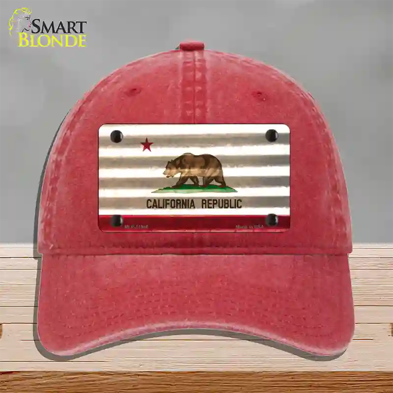 California Corrugated Flag Novelty License Plate Hat Unconstructed Cotton / Red