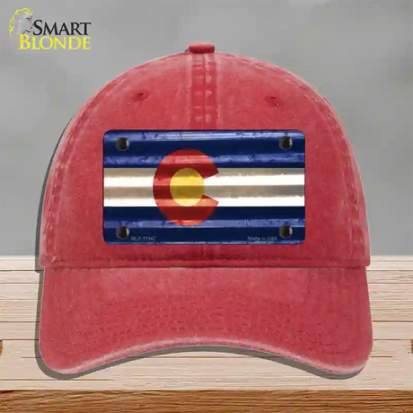 Colorado Corrugated Flag Novelty License Plate Hat Unconstructed Cotton / Red