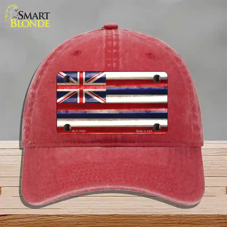 Hawaii Corrugated Flag Novelty License Plate Hat Unconstructed Cotton / Red