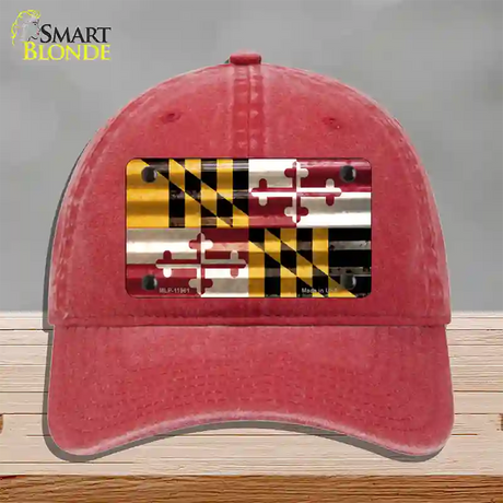 Maryland Corrugated Flag Novelty License Plate Hat Unconstructed Cotton / Red