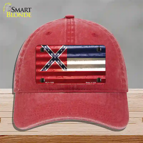 Mississippi Corrugated Flag Novelty License Plate Hat Unconstructed Cotton / Red