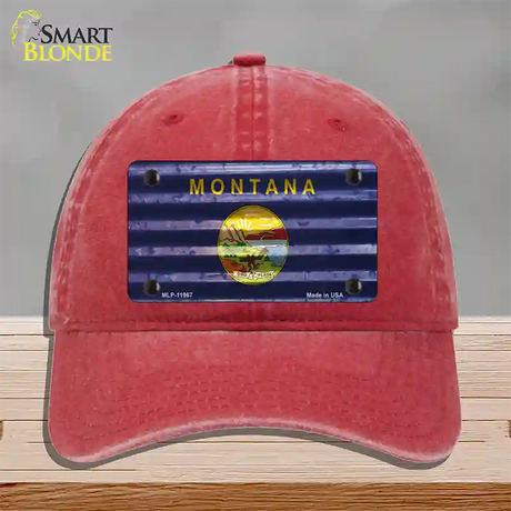 Montana Corrugated Flag Novelty License Plate Hat Unconstructed Cotton / Red