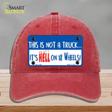 Hell On 18 Wheels Novelty License Plate Hat Unconstructed Cotton / Red