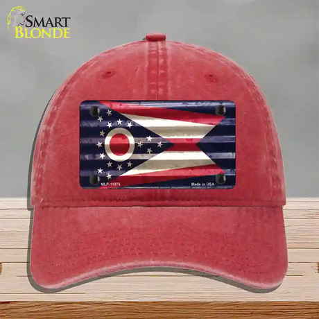 Ohio Corrugated Flag Novelty License Plate Hat Unconstructed Cotton / Red