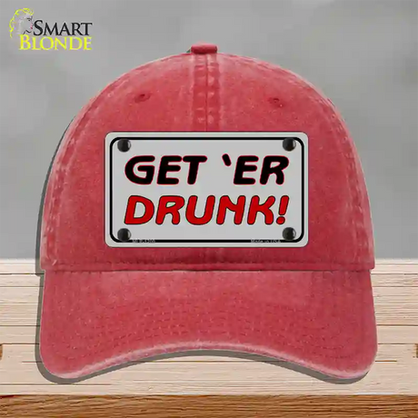 Get ER Drunk Novelty License Plate Hat Unconstructed Cotton / Red